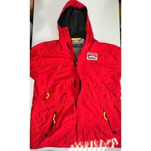 Marlboro Adventure Team Windbreaker Jacket Men's XL Red Nylon Long Sleeve Hooded